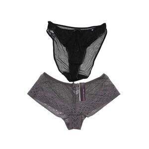 Princesse Tam Tam Womens Sheer Lace Bow Accent Panties Set Black/Gray Size 2